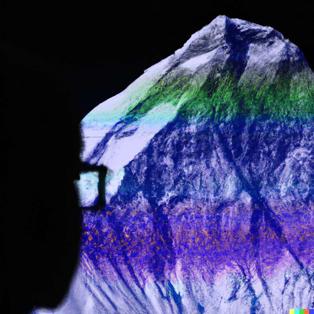 a detailed image of someone gazing at Mount Everest, created by using Fourier series